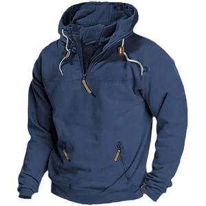 Custom <b>Men's</b> Hooded Sweatshirts with Zip Pockets Solid Color Casual Streetwear Pullover Coat Fabric with Print Design - Product Image 1