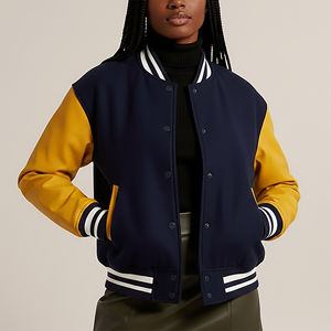 Chaqueta Universitaria de Béisbol Hip Hop de Talla Grande, Hecha a Medida OEM, Mangas de Piel de Oveja, Impermeable, Transpirable, Logotipo Bordado en Chenilla - Product Image 3