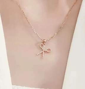 925 Sterling Silver Scissor Shape <b>Pendant</b> Necklace for Women Round Cut Moissanite Diamond Jewelry - Product Image 3