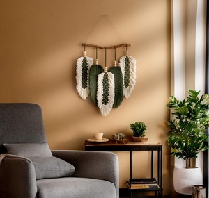 Tapiz de Macramé con Forma de Hoja Verde con Cuentas para Decoración de Entrada, Pasillo o Habitación, Decoración Elegante para el Hogar, Estilo Indio - Product Image 6