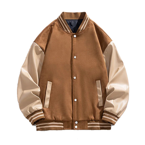 Chaqueta de calle de lana de cuero Varsity Premium para hombre con diseño de letra frontal impermeable y resistente al viento - Product Image 3