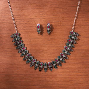 Bijoux classiques artificiels faits main élégants de collier réglés pour les femmes avec l'électrodéposition oxydée - Product Image 5