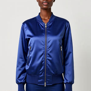 2024 chaqueta de bombardero de béisbol de satén para mujer, ropa de calle informal de manga larga acolchada para mujer - Product Image 1