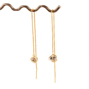 Luxury Fashion Elegant Tiny Raw Herkimer Diamond Gold Plated Wire Warped Drop Earrings Unique Design Long Thread Earrings Gift - Product Image 1