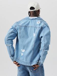 Vestes en jean personnalisées déchirées 100% coton personnalisées vente en gros veste en jean pour hommes à la mode de créateur lavage léger - Product Image 3