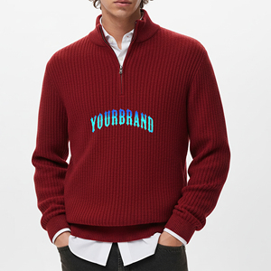 Logo en tricot personnalisé couleur unie Quater fermeture éclair col surdimensionné tricot hommes chandails tenue décontracté respirant sweat-shirt pour hommes - Product Image 1