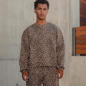 <b>Leopard</b> <b>Print</b> Oversized Zipper-Up Hoodie Men Streetwear Casual Loose 100% Cotton Customized Logo Winter <b>Sweatshirt</b> - Product Image 3