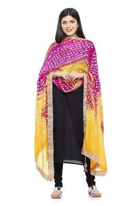 Bandhani Dupatta & Gotta Patti Latkan de mujer étnica multicolor en tela de seda bufanda de boda Rajasthani Dupatta - Product Image 3