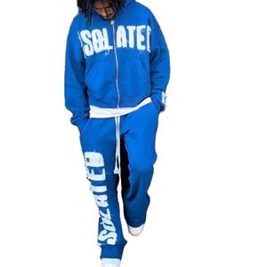 Chándales con estampado acampanado apilado desgastado con lavado ácido y bordado de logotipo personalizado de invierno para hombre 100% algodón - Product Image 3