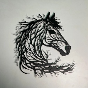 Arte de Pared de Metal Negro con Forma de Caballo, Escultura de Hierro Hecha a Mano, Decoración Elegante para Colgar en la Pared de la Sala de Estar, Dormitorio u Oficina - Product Image 1