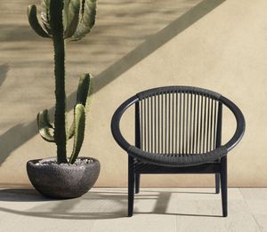 Sillón redondo moderno Dona de madera maciza de teca con cuerdas tejidas de carbón para uso en exteriores - Product Image 4