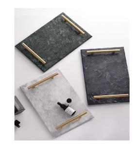 Plateau de service en marbre blanc avec poignées Plateau en marbre décoratif en forme de rectangle pour décor de restaurant de mariage à la maison - Product Image 1