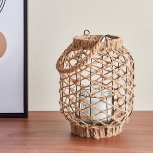 Lanterne ronde en bois et bambou, dernière nouveauté, tissage en bambou avec insertion de verre, bougie, panier décoratif - Product Image 3