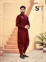 Ensemble Kurta Dhoti pour homme de style Manyavar en tissu jacquard Kurta et Dhoti en velours pour les mariages et les occasions festives