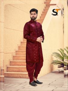 <b>Men's</b> Manyavar Style Designer Kurta Dhoti Set In Jacquard Fabric Kurta And Velvet Dhoti For Wedding And <b>Festive</b> <b>Wear</b> - Product Image 4