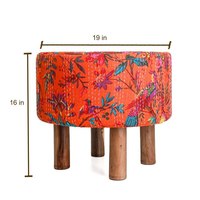 Tabouret en bois Kantha vintage traditionnel indien brodé fait à la main pouf pouf ethnique conçu pour le salon extérieur