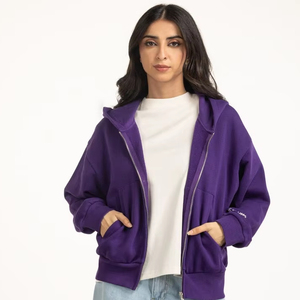 Sudadera con Capucha de Algodón Lavado al Ácido Personalizada de Moda, Sudadera Extra Grande de Alta Calidad Estilo Urbano, Sudadera con Capucha Vintage Lavada con Cierre para Mujer - Product Image 1