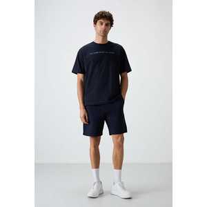Navy <b>Blue</b> 100% Cotton T-Shirt for <b>Men</b> Thick Textured Oversize Fit & Printed Design-88371 - Product Image 6