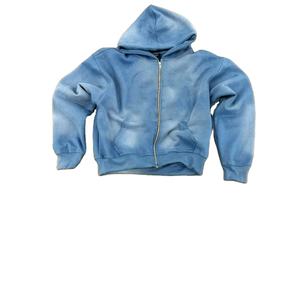 Unisex Custom Streetwear <b>Men</b> Acid Wash <b>Zip</b> Up Hoodie <b>Short</b> Set 100% Cotton Fleece Two Piece <b>Men</b> Oversized Hoodies And <b>Shorts</b> Set - Product Image 3