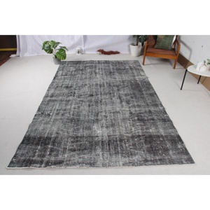 Tapis vintage 5,6 x 9 pieds, grand tapis turc, tapis persan gris et noir - Product Image 1