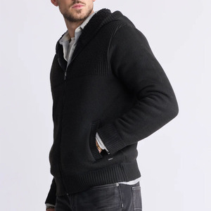 Pull à capuche épais et respirant en tricot brodé Sherpa OEM pour hommes - Product Image 4