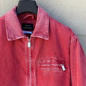 Veste en jean rose délavé à l'acide veste en jean imprimée à fermeture éclair vintage pour hommes avec logo personnalisé - Product Image 4