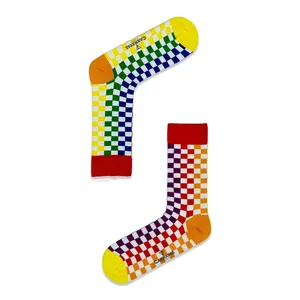 Colorful Checkered Design <b>Socks</b> Breathable <b>Fluffy</b> Jacquard Print Embroidery One Size Fits All-for Daily Use in Spring Winter - Product Image 1