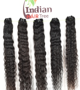 Vente en gros de cuticules non transformées alignées couleur noire vague naturelle temple indien extensions humaines bon paquet bouclé à double trame - Product Image 3