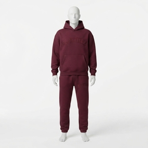 Womens <b>Burgundy</b> Hoodie Tracksuit Set Fleece Pullover Sweatshirt Jogger Pants Matching Casual Streetwear Loungewear - Product Image 4