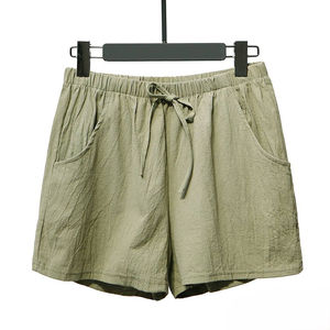 กางเกงขาสั้นเอวสูงทรงหลวมระบายอากาศได้ดีสีพื้นย้อนยุคของผู้หญิงกางเกงขาสั้นเข้ารูปปักลาย - Product Image 4