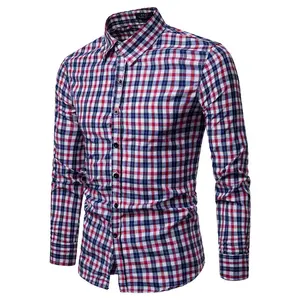 Großhandel maßge schneiderte bequeme Baumwolle Langarm Casual Men Plaid Check Shirt Frühling atmungsaktive Shirts