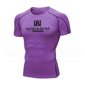 Professionnel 100% Polyester hommes Sport Gym demi manches Compression T-Shirts Logo personnalisé vêtements de course hauts solides chemises - Product Image 2