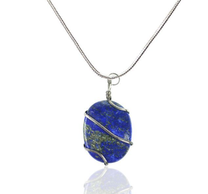 Pendentif enroulé de fil ovale en Lapis Lazuli naturel avec chaîne, bijoux faits à la main, cadeau pour elle, vente en gros - Product Image 5