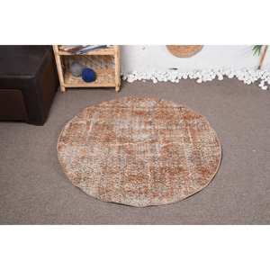 Alfombra clásica de lana de retazos naranja de 3,8x3,8 pies con respaldo de látex para sala de estar técnica de tejido para alfombra modelo de pasillo de entrada - Product Image 1