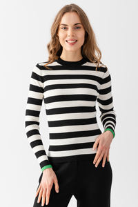 Conjunto de Suéter y Pantalones de Punto a Rayas de Manga Larga para Mujer, de Alta Calidad, Especial para Oficina, Uso Diario, Conjunto Elegante de Parte Superior e Inferior - Product Image 3