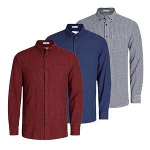 Chemise à la mode 100% coton pour hommes, Design décontracté, couleur unie, Logo personnalisé, bon marché, prix de gros, qualité orientée vers l'exportation, OEM - Product Image 1