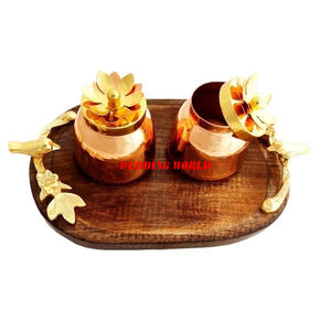 Tarro de Metal decorativo para dulces con bandeja de madera Servidor de nueces hecho a mano de calidad premium Tarro de fruta seca de Metal al por mayor con estilo clásico - Product Image 1