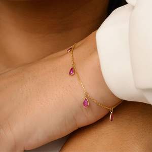 กำไล100% ทับทิมทรงลูกแพร์ธรรมชาติสุดหรูสายโซ่สีทอง18K แข็งสีเหลืองทองคุณภาพสูงสำหรับงานปาร์ตี้ของขวัญดีไซน์ใหม่ล่าสุด - Product Image 4