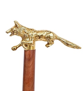 Mango de zorro de latón Bastón para caminar Eje de caña Mango de caña de madera Palo vintage Eje de tres pliegues Hombres y mujeres para ropa de fiesta - Product Image 1