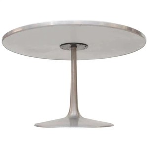 Table à manger ronde avec plateau blanc et base en métal brossé meubles de cuisine modernes vintage du milieu du siècle design minimaliste - Product Image 3