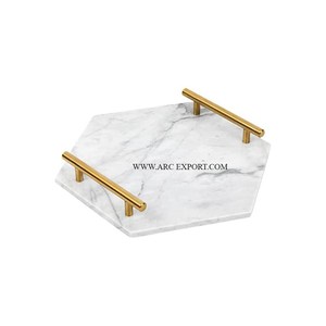 Bandeja para servir comida ovalada de Color blanco de mármol sólido con asas de diseñador Bandeja de comida decorativa para el hogar de gran tamaño hecha a mano más vendida - Product Image 4