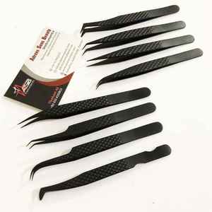 Pinzas de pestañas de agarre de diamante de acero inoxidable de alta calidad negro mate con logotipo personalizable herramienta de pestañas de volumen probada a mano - Product Image 2