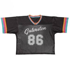 Camiseta de fútbol Retro recortada deportiva de poliéster personalizada de alta calidad, ropa de calle, camiseta de malla americana de gran tamaño, camiseta de fútbol - Product Image 5