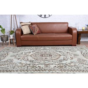 Vintage Large Rug 5.6x8.4 ft, Gray <b>Brown</b> Bordered Rug <b>Wool</b> - Product Image 5