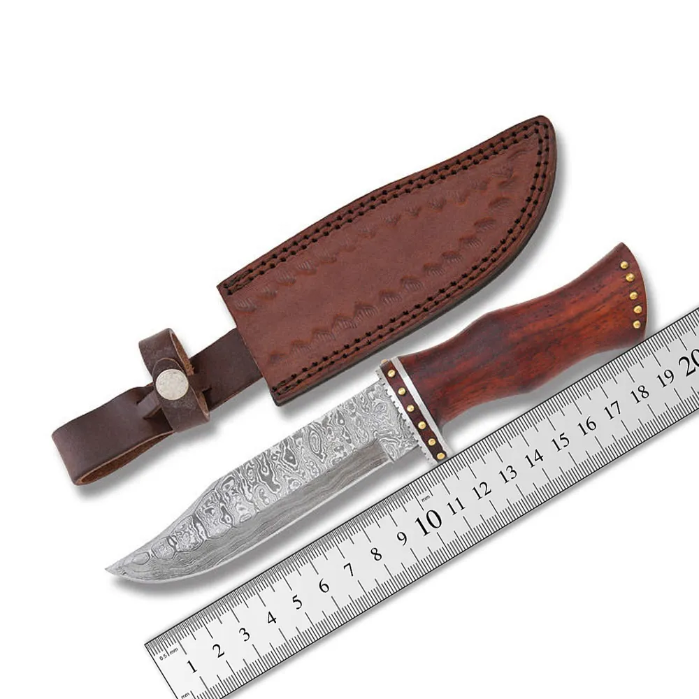 Coltello Skinner da caccia in acciaio damasco di alta qualità personalizzato coltello Skinner a lama fissa include fodero in pelle Premium