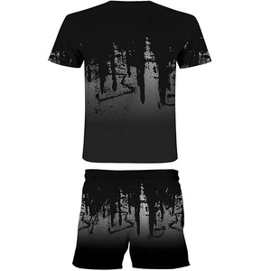 Personalizar gran oferta tela 100% algodón 230 Gsm lavado ácido hombres dos piezas Conjunto de camiseta de talla grande conjuntos cortos para hombres - Product Image 3