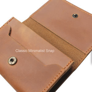 Rugged yet Refined Crazy Horse Leather Card Holder Minimalist Wallet with Vintage Snap Button Credit Card Case for <b>Men</b> & Women - Product Image 2