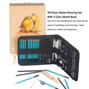 MIKAILAN 50/Set Set Pensil Sketsa Seni Kit Gambar Sketsa Profesional Tas Pensil Kayu dengan 3 Warna Buku Sketsa - Product Image 6
