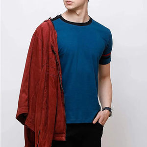 Camiseta de algodón informal Ringer con estampado Premium para hombre con cuello redondo, manga corta, tela de rizo Premium, camisetas teñidas lisas para hombre - Product Image 4