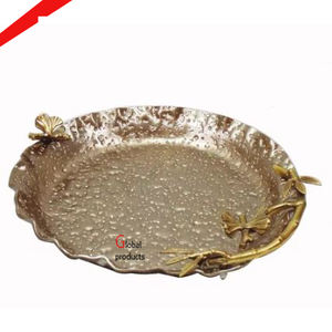 2025 nouveau plateau de service alimentaire ovale en métal fini argent avec conception de feuille pour ustensiles de cuisine - Product Image 2